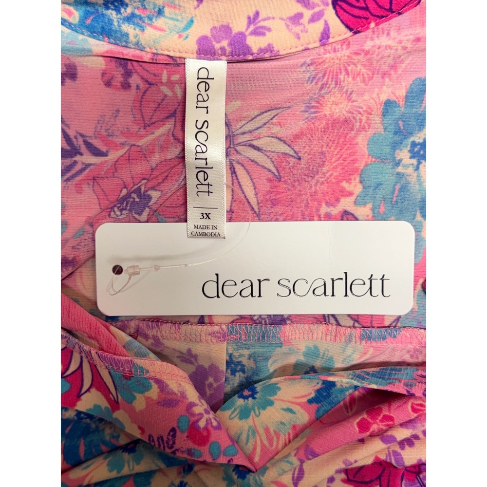 Dear Scarlett "Sweet Tart" Floral Tunic Top Pink 3/4 Roll Tab Sleeve size 3X NWT - Picture 4 of 7
